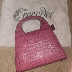 Crocodee Genuine Crocodile Belly Handbag in Rose